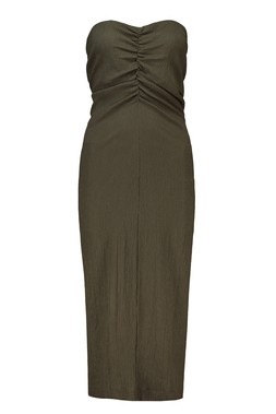 Olive Textured Bandeau Midi Dress