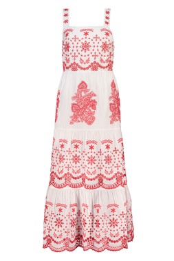 Red Broderie Premium Midi Dress