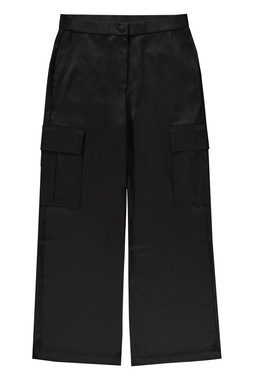 Black Satin Cargo Trouser
