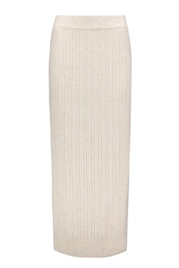 Cream Ribbed Midi Skirt