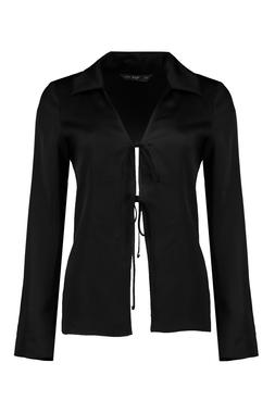 Black Multi Satin Tie Front Shirt