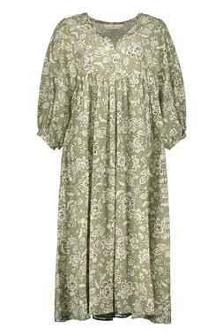 Khaki Woodblock Boho Midi Dress