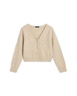 Stone Fluffy V Neck Cardigan