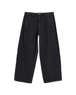 Black Midwash Seamed Barrel Leg Jean