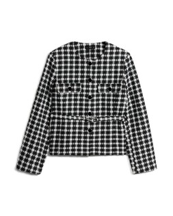 Black Dogtooth Boucle Belted Jacket
