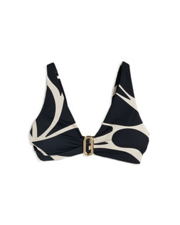 Black White Abstract Print Bikini Top