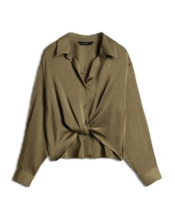 Khaki Satin Knot Front Shirt