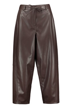 Chocolate PU Tie Waist Barrel Trouser