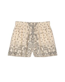 Cream Scarf Print Embroidered Short