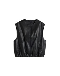 Black PU Collarless Gilet