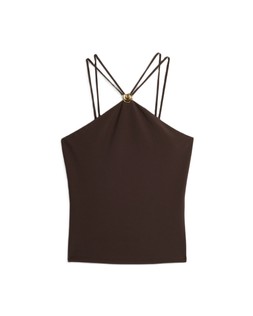 Brown Gold Trim Halter Top