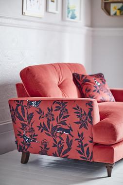 DFS Joules Patterdale cuddler in navy and coral pattern velvet