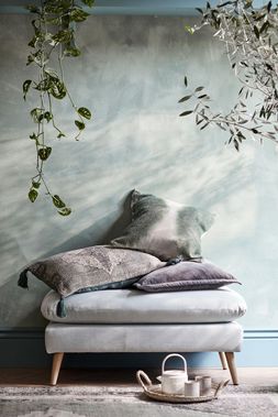 French Connection Hoxton Footstool in Ocean Plain Hoxton fabric, exclusively at DFS