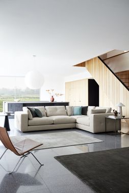 Grand Designs Tenby right-hand facing arm two-piece large corner group in natural chenille, available exclusively at DFS