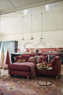Joules Hallaton four-seater lounger sofa in Hallaton Plain fabric in Clay Red, available exclusively at DFS