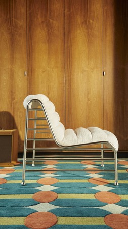 Yinka Ilori Sleeve Metal Chair Boucle Ivory £299 & Yinka Ilori Rhythm Geo Rug 160x230cm £205