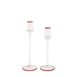Set of 2 Red Rim icicle Glass Candle Stick Holders​ £14 (31021651)