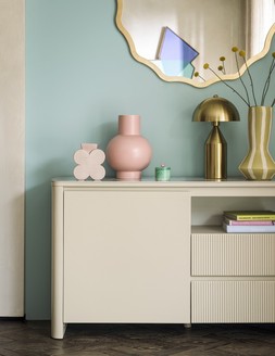 Furniture Village Avorio sideboard, wave circle mirror