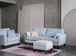 Furniture Village - Brondby 3 Seater, &pound;799, Brondby Chair, &pound;499, Michelle Collins Abstract Art Rose and Crimson Rug, &pound;59