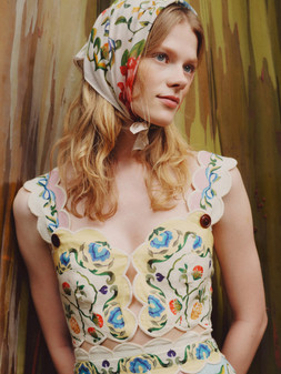 Barbour FARM Rio Petal Dress RRP £399.00, Barbour FARM Rio Azelia Scarf RRP £69.95 Available at Barbour.com - UNDER STRICT EMBARGO UNTIL 21ST APRIL 2026
