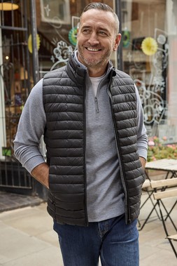 Long Sleeve Textured Half Zip Top, Frost Grey, £40, Ultimate Comfort 4-Way Stretch Slim Fit Jeans, Indigo Wash, £40, Quilted Showerproof Gilet With Pockets, Black, £55 Launching on February 5th