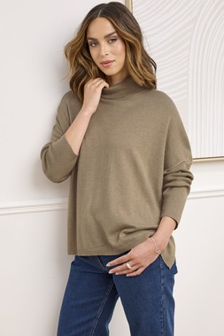Relaxed Fit Roll Neck Jumper Sand £42 AL11742