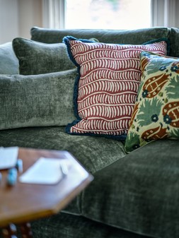 MODERN CLASSIC CHRISTMAS - Georgio 3 Seater Extra Flex in Luxe Chenille Alpine Green Mix, £1499. Georgio Chair Extra Flex in Luxe Chenille Light Sage Mix, £799.