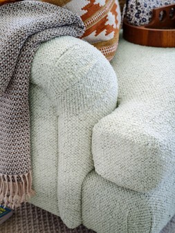 Hampton 2 Seater Sofa in Hampton Chunky Knit Chenille Natural/Burnt Sienna Mix with Walnut Feet, £1699. Hampton Accent Chair in Hampton Chunky Knit Chenille Natural/Burnt Sienna Mix with Walnut Feet, £799.
