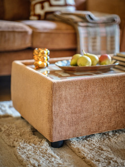 Roscoe 3 Seater in Linen Look Chenille Cinnamon Mix with Walnut Feet, £1299. Roscoe Console in Linen Look Chenille Cinnamon Mix with Walnut Feet and Glass Top, £399.