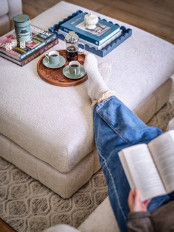 The Stories Home - The Westwood Footstool in Soft Boucle Blush All Over, £499.