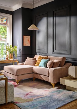 Wildwood 3 Seater Left Hand Facing Chaise in Wildwood Vintage Chenille Coral Sands with Contrast Piping, £1899