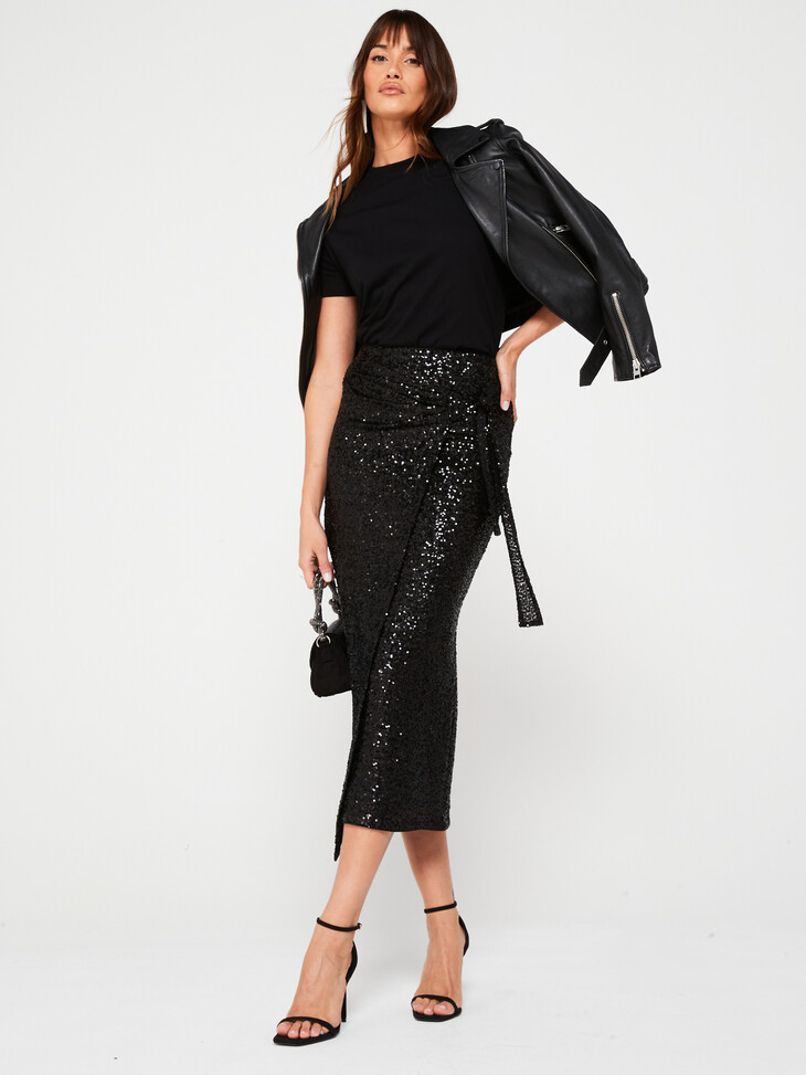 very-v by very sequin wrap midaxi skirt - black - 32-ref1945046