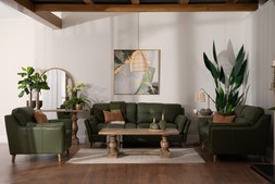 The Oliver Pine Green Leather 3 Seater Sofa plus 2 Seater and Armchair