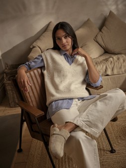 FatFace Bessie Stripe Shirt, £49.50, W66095 - Remi Tank, £45, W75957 - Welling Wide Leg Jeans, £62, H63304 - Strap Suede Clog, £45, AL7352