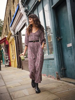 FatFace Floral Midi Dress, £69, H59277 - Oval Buckle Belt, £25, F70063