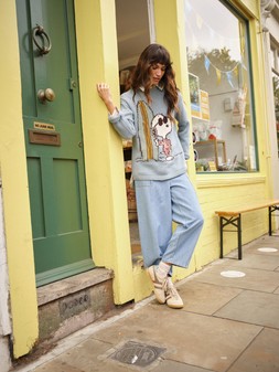 FatFace Snoopy Surf Jumper, £62, W64320 - Alev Wide Leg Jeans, £52, H63324 - Carolin Stripe Shirt, £52, W66085