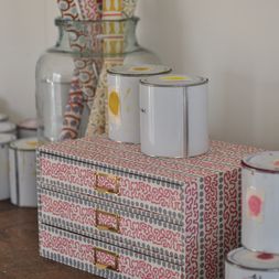 A Flight of Charleston Patterned Paper-Covered Collector's Drawers