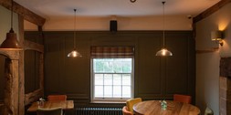 Skinny ribbed Wye Valley pendants at New Inn