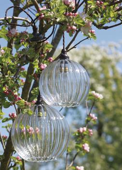 Fritz Fryer Ribbed Hereford Glass Globe Pendant Light