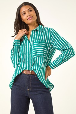 Roman Green Stripe Linear Print Buttoned Shirt