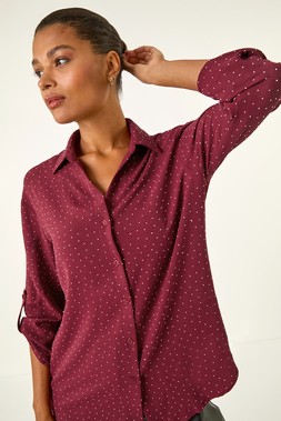 Roman Wine Sparkly Button Through Shirt