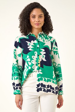 Roman Green Border Print Buttoned Shirt