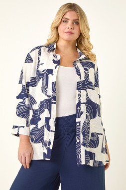 Roman Curve Navy Textured Geometric Shirt