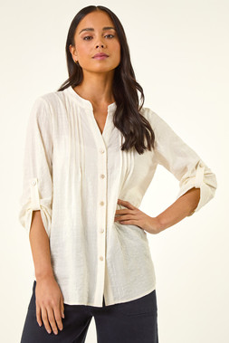 Petite V-Neck Button Front Top