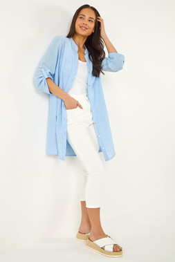 Roman Petite Blue Cotton Front Button Overshirt