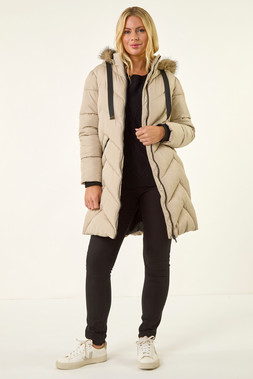 Roman Petite Ivory Contrast Zip Puffer Coat
