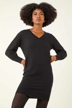Roman Black Longline Knitted Jumper Dress