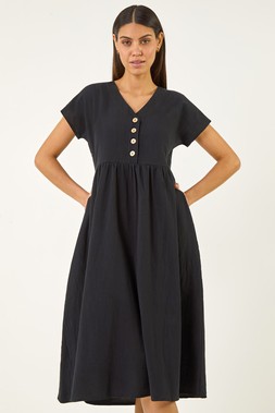 Roman Linen Look Button Midi Dress