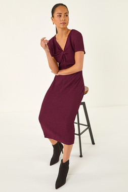 Roman Petite Wine Textured Twist Midi Dress