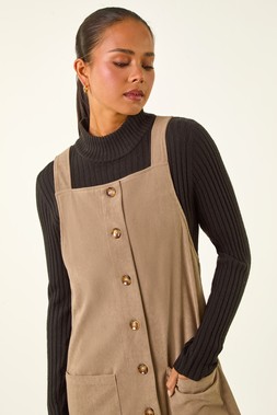 Roman Petite Stone Corduroy Pinafore Dress